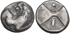 Continental Greece. Thrace, Chersonesos. AR Hemidrachm, c. 386-338 BC. Obv. Forepart of lion right, head reverted. Rev. Quadripartite incuse square wi...