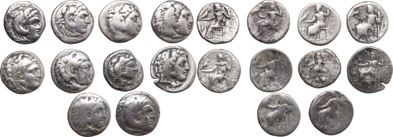 Continental Greece. Kings of Macedon. Lot of 10 AR Drachms.