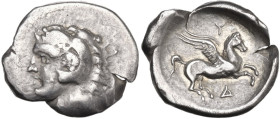 Continental Greece. Illyria, Epidamnos-Dyrrhachium. AR Drachm, c. 250-229 BC. Obv. Head of Herakles left, wearing lion skin. Rev. ΔY[P]. Pegasus flyin...