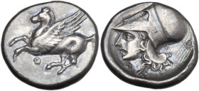 Continental Greece. Akarnania, Thyrreion. AR Stater, 350-300 BC. Obv. Pegasus flying left; below Θ. Rev. Helmeted head of Athena left; under chin, Θ; ...