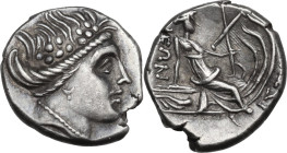 Continental Greece. Euboia, Histiaia. AR Tetrobol, 338-304 BC. Obv. Head of nymph right, wearing wreath. Rev. Nymph seated on vessel right. HGC 4 1523...