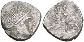 Continental Greece. Euboia, Histiaia. AR Tetrobol, 338-304 BC. Obv. Head of nymph right, wearing wreath. Rev. Nymph seated on vessel right. HGC 4 1523...