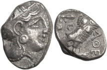 Continental Greece. Attica, Athens. AR Tetradrachm, c. 4th century BC. Eastern imitation. Obv. Helmeted head of Athena right. Rev. Owl standing right,...
