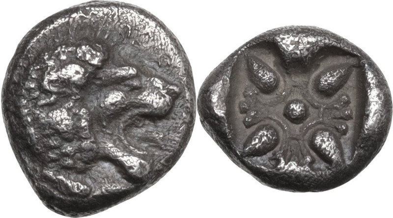 Greek Asia. Ionia, Miletos. AR Diobol, circa 478-390 BC. Obv. Forepart of roarin...
