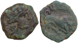 Greek Asia. Caria, Alabanda. AE 15 mm, 197-190 BC. Obv. Laureate head of Apollo right. Rev. Bull butting right. SNG Cop. 3var (Apollo left). AE. 1.74 ...