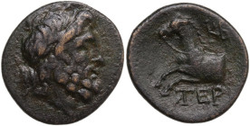 Greek Asia. Pisidia, Termessos. Pseudo-autonomous issue, 1st century BC. AE 18 mm. Obv. Laureate head of Zeus right. Rev. Forepart of horse left. SNG ...