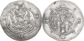 Greek Asia. Tabaristan. Abbasid Caliphate. temp. al-Rashid. (170-193 AH/786-809 AD). AR Hemidrachm, 771-780. Obv. Bust in Sassanian style right, crown...