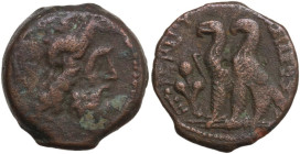 Africa. Egypt, Ptolemaic Kingdom. Kleopatra III & Ptolemy IX Soter II (Lathyros) (116-107 BC). AE Obol. Kyrene mint. Obv. Diademed head of Zeus-Ammon ...