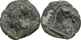 Anonymous. AE Litra, 269 BC. Obv. Helmeted head of Minerva, left. Rev. Horse's head, right, with bridle. Cr. 17/1a. AE. 2.70 g. 16.50 mm. About VF.