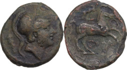 Anonymous. AE Litra, 230-226 BC. Obv. Head of Mars, right, beardless, wearing Corinthian helmet; behind, club. Rev. Horse galloping right; above, club...
