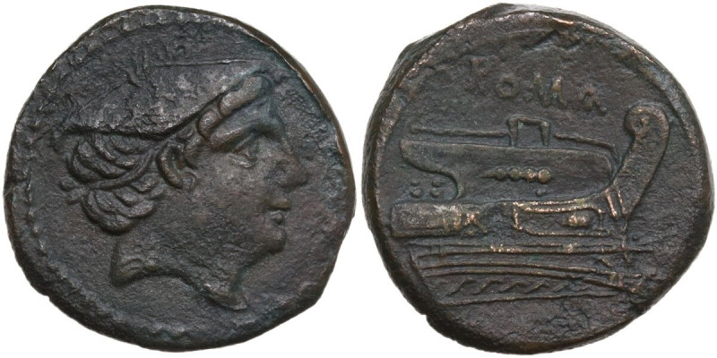 Anonymous semilibral series. AE Semuncia, 217-215 BC. Obv. Head of Mercury, righ...