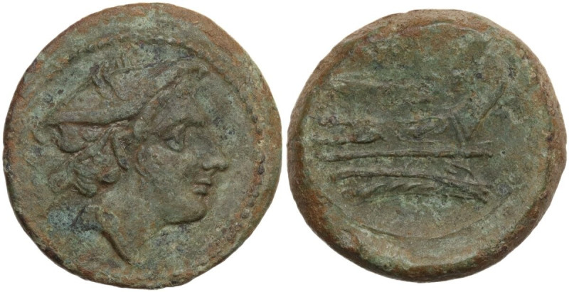 Anonymous semilibral series. AE Semuncia, c. 217-215 BC. Obv. Head of Mercury ri...
