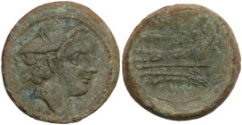 Anonymous semilibral series. AE Semuncia, c. 217-215 BC. Obv. Head of Mercury right, wearing winged petasus. Rev. ROMA. Prow right. Cr. 38/7. AE. 5.50...