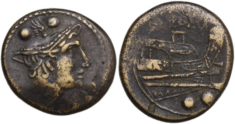 Sextantal series. AE Sextans, 207 BC. Obv. Head of Mercury right, wearing petaso...