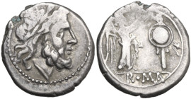 Anonymous. Victoriatus, uncertain Campanian mints, 215-211 BC. Obv. Laureate head of Jupiter right. Rev. Victory standing right, crowning trophy; in e...