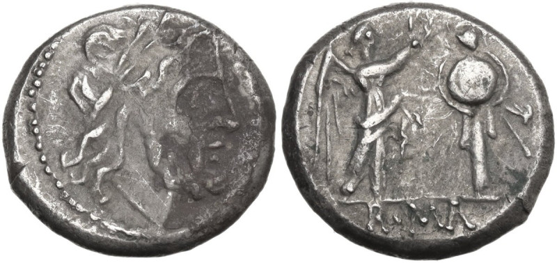 Anonymous. Victoriatus, uncertain Campanian mints, 215-211 BC. Obv. Laureate hea...