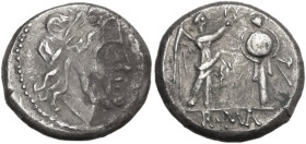 Anonymous. Victoriatus, uncertain Campanian mints, 215-211 BC. Obv. Laureate head of Jupiter right. Rev. Victory standing right, crowning trophy; in e...