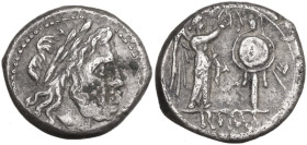 Anonymous. Victoriatus, uncertain Campanian mints, 215-211 BC. Obv. Laureate head of Jupiter right. Rev. Victory standing right, crowning trophy; in e...