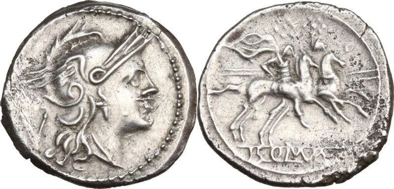 Anonymous. AR Quinarius, uncertain Campanian mint, 215 BC. Obv. Helmeted head of...