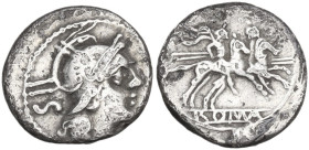 Anonymous. Sestertius, Capua mint, late summer 216 BC. Obv. Helmeted head of Roma right; behind, IIS. Rev. The Dioscuri galloping right; in linear fra...