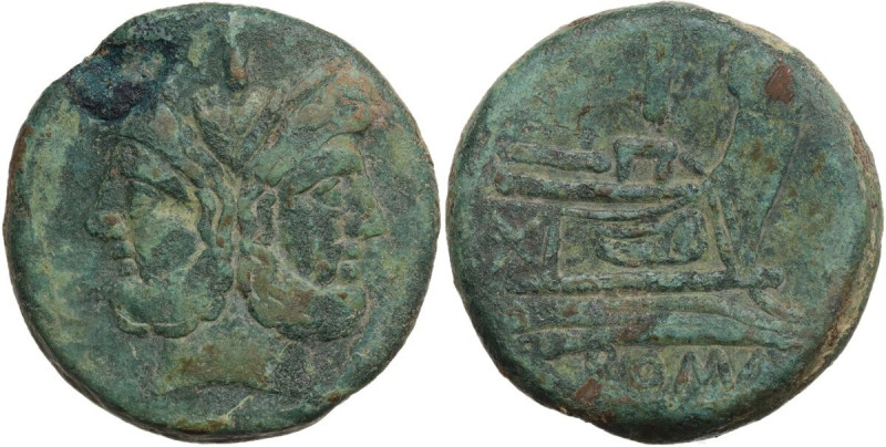 Anonymous sextantal series. AE As, after 211 BC. Obv. Laureate head of Janus; ab...