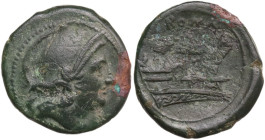 Anonymous (after 211 BC). AE Uncia. Obv. Helmeted head of Roma right, [pellet behind]. Rev. Prow right, [pellet below], ROMA above. Cr. 56/7. AE. 3.30...