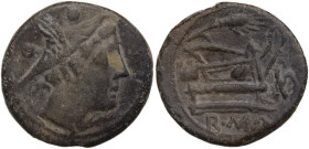 Corn-ear and KA series. AE Sextans, c. 207-206 BC, Sicily. Obv. Head of Mercury right; above, two pellets. Rev. Prow right; [above, corn-ear]; before,...