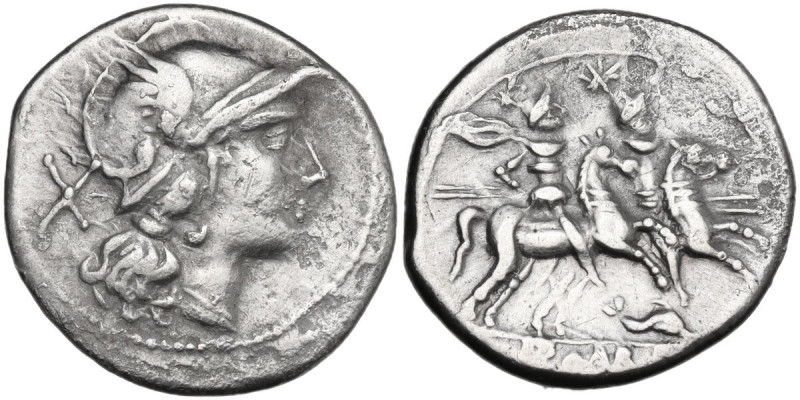 Dolphin series. Denarius, uncertain Campanian mint (Castra Claudiana?), 210 BC. ...