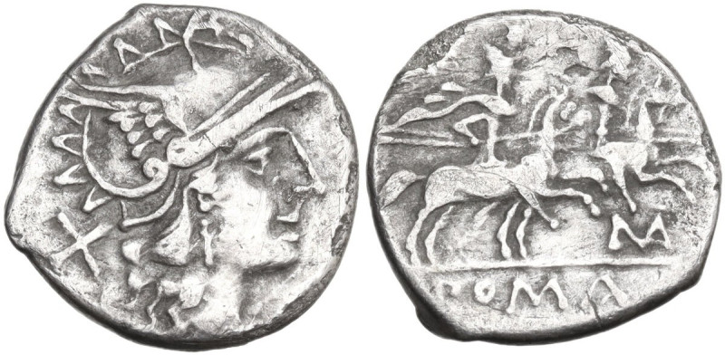 MA series. Denarius, uncertain Spanish mint (Tarraco?), 205 BC. Obv. Helmeted he...