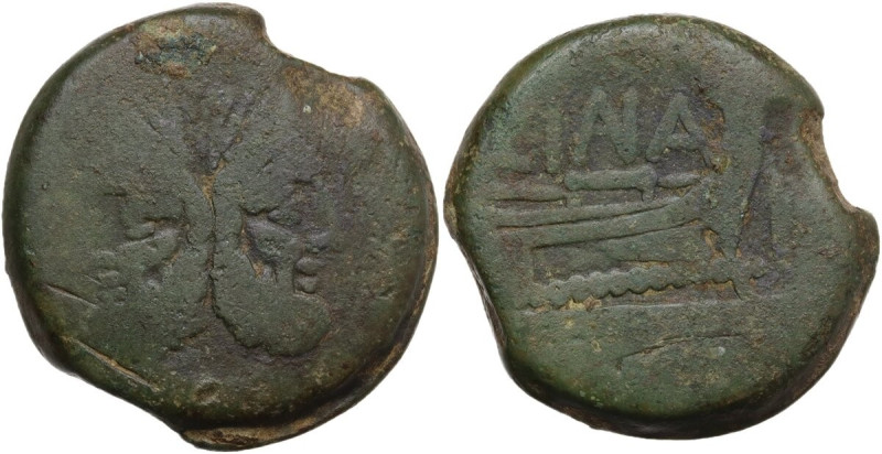 L. Cornelius Cinna. AE As, 169-158 BC. Obv. Laureate head of Janus. Rev. Prow, r...
