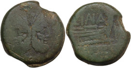 L. Cornelius Cinna. AE As, 169-158 BC. Obv. Laureate head of Janus. Rev. Prow, right. Cr. 178/1. AE. 30.54 g. 31.50 mm. Good F/About VF.