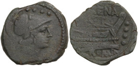 L. Licinius Murena. AE Quadrans, c. 169-158 BC. Obv. Head of Hercules right, three pellets behind. Rev. Prow right; above, MVRENA and before, three pe...