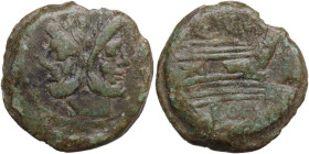 C. Iunius C. f. As, 149 BC. Obv. Laureate head of Janus. Rev. Prow, right. Cr. 210/2. AE. 27.53 g. 33.50 mm. Green patina. About VF.