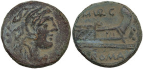 M. Vargunteius. AE Quadrans, 130 BC. Obv. Head of Hercules right; behind, three pellets. Rev. M. VARG. Prow right; before, three pellets; below, ROMA....