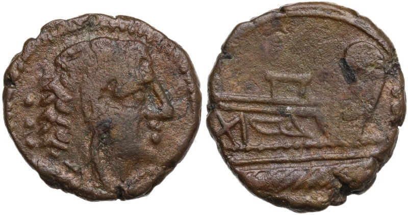 Anonymous. AE Quadrans, 135-125 BC. Obv. Head of Hercules right, wearing lion-sk...