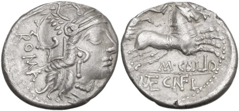 M. Calidius, Q. Metellus and Cn. Fulvius. Denarius, 117 or 116 BC. Obv. Helmeted...