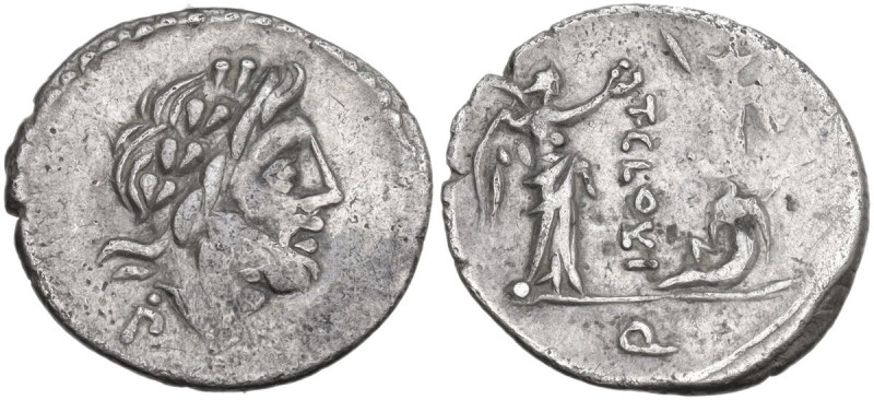 T. Cloulius. Quinarius, 98 BC. Obv. Laureate head of Jupiter right; below, contr...