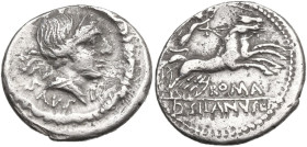 D. Silanus L.f. AR Denarius, 91 BC. Obv. Diademed head of Salus right, SALVS below, D below chin, all within ornamented torque. Rev. Victory in biga r...