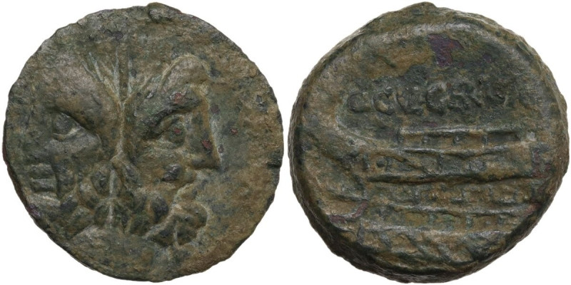 Vergilius, Gargilius and Ogulnius. AE As, 86 BC. Obv. Laureate head of Janus; ab...