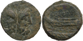 Vergilius, Gargilius and Ogulnius. AE As, 86 BC. Obv. Laureate head of Janus; above, I (mark of value). Rev. Prow left; above, N (control mark) / GAR ...