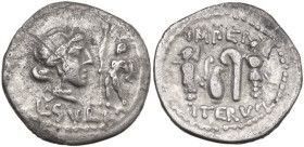 L. Sulla. AR Denarius, 84-83 BC. Obv. Diademed head of Venus right; in right field, Cupid standing left, holding palm branch; below, L. SVLLA. Rev. Ca...