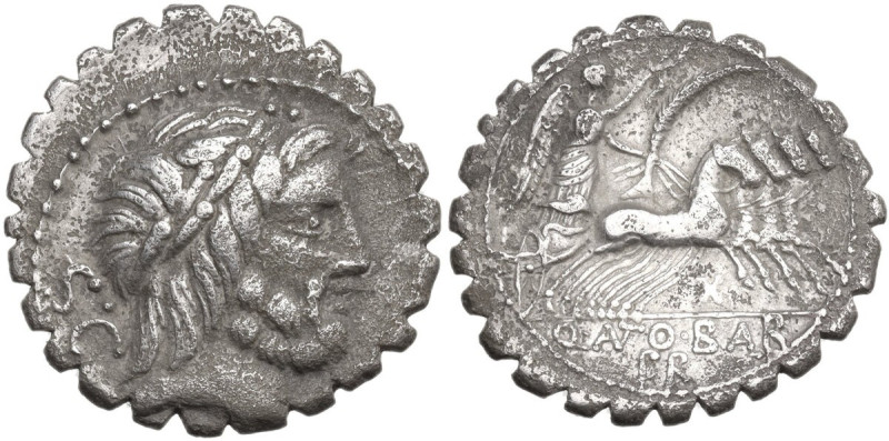 Q. Antonius Balbus. AR Denarius serratus, Rome mint, 83-82 BC. Obv. Laureate hea...