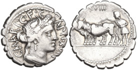 C. Marius C.f. Capito. AR Denarius serratus, 81 BC. Obv. Draped bust of Ceres right. Rev. Ploughman with a yoke of oxen left; above, control-numeral X...