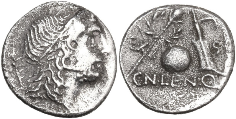 Cn. Lentulus. AR Denarius, uncertain mint, perhaps Spain, 76-75 BC. Obv. Draped ...