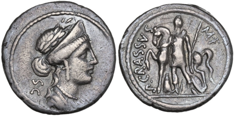 P. Licinius Crassus. AR Denarius, Rome mint, 55 BC. Obv. Laureate, diademed and ...