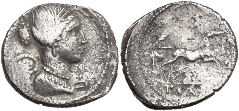 T. Carisius. AR Denarius, 46 BC. Obv. Bust of Victory right; behind, SC. Rev. Vi...