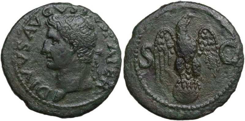 Divus Augustus (died 14 AD). AE As, struck under Tiberius, c. 34-37 AD. Obv. DIV...