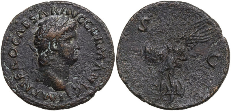 Nero (54-68). AE As, 62-68. Obv. Head of Nero, laureate, right. Rev. Victory, wi...