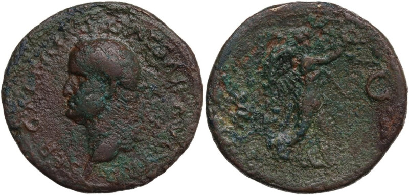 Galba (68-69). AE Sestertius. Obv. Laureate and draped bust left. Rev. Victory a...