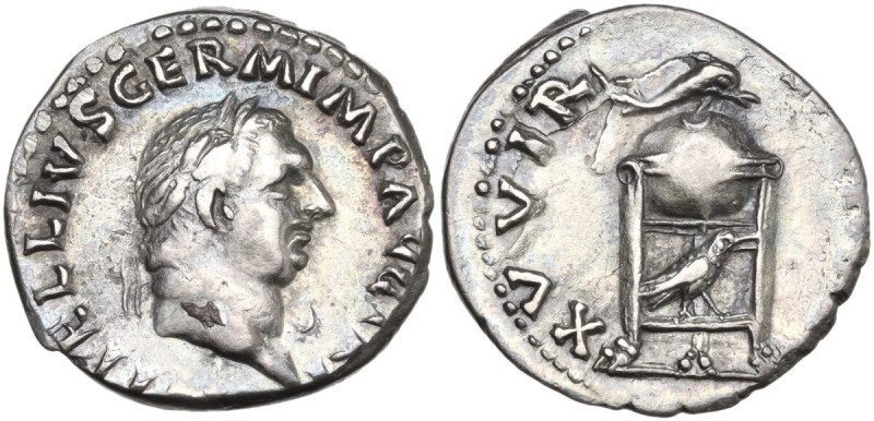 Vitellius (69 AD). AR Denarius. Obv. Head of Vitellius, laureate, right. Rev. Tr...